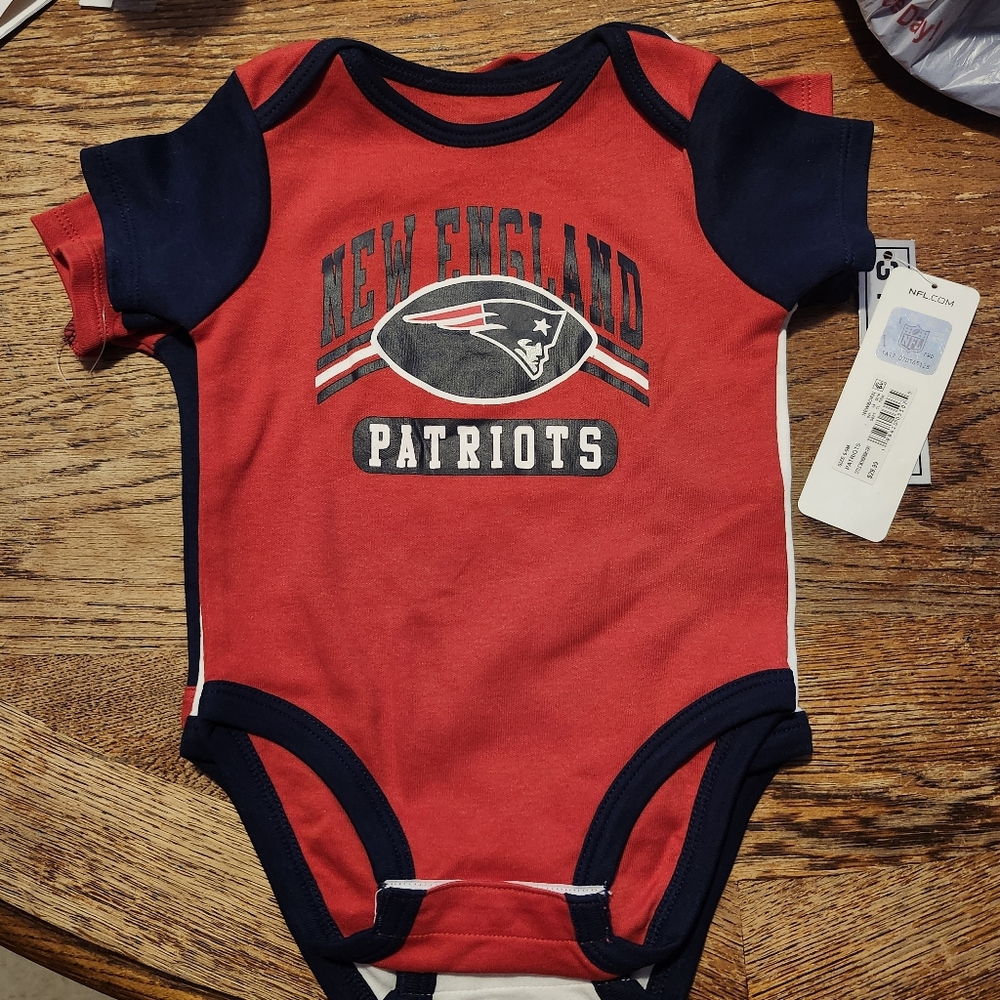 3 Piece New England Patriots Baby Onesie